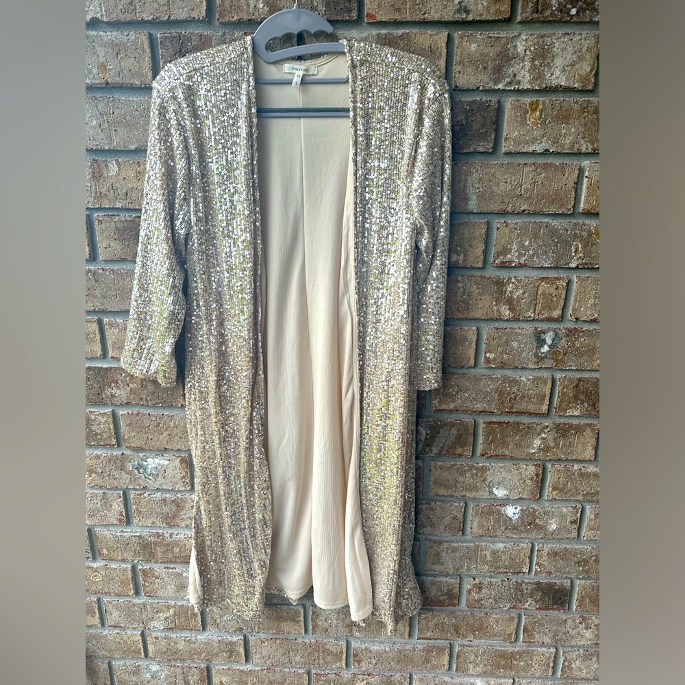 Maurices sequin shimmer cardigan duster 3/4 sleeve dressy night out size Small S